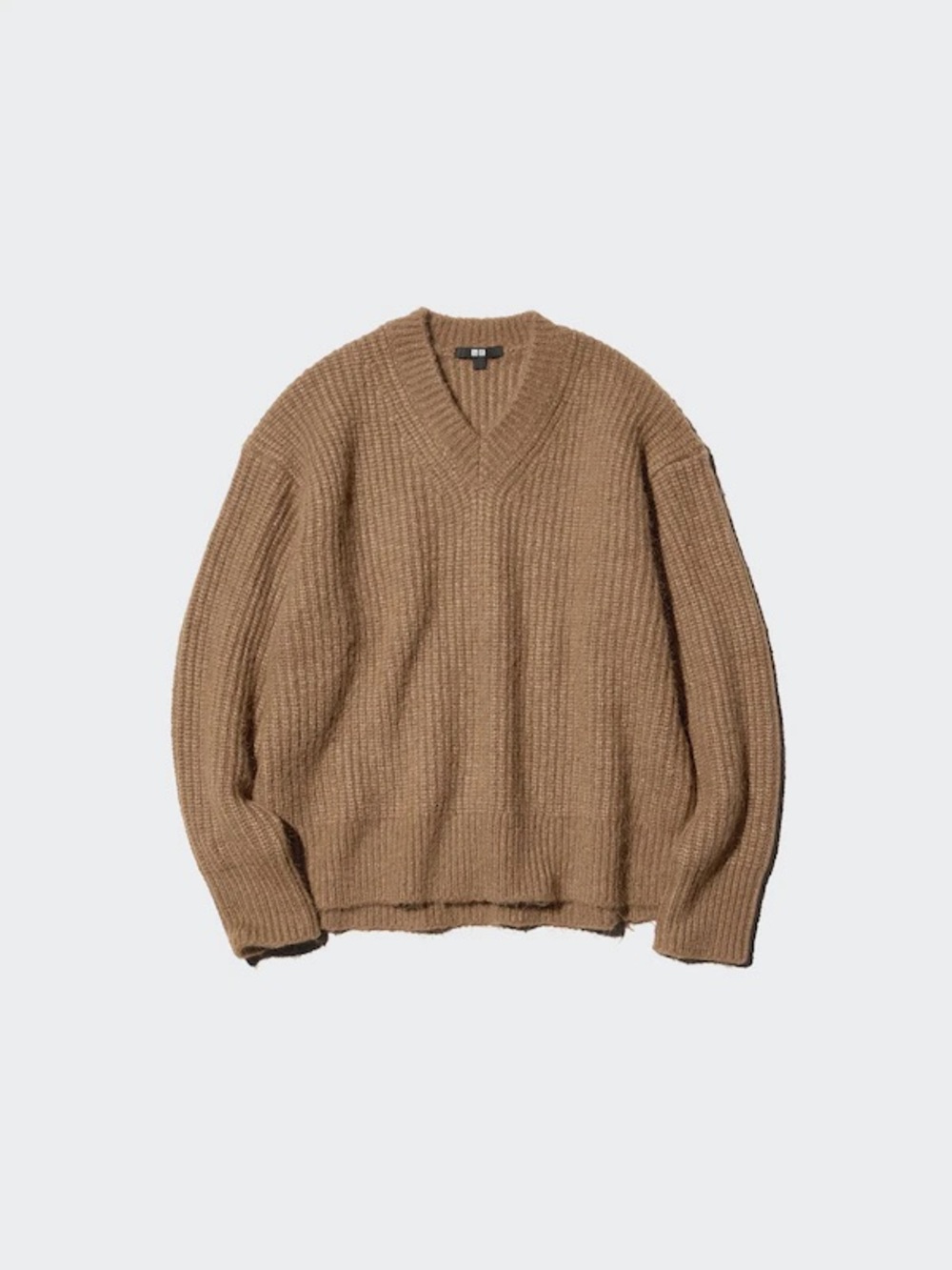 Uniqlo Women's Fluffy Caramel V-Neck Ribbed Sweater Size XS-S